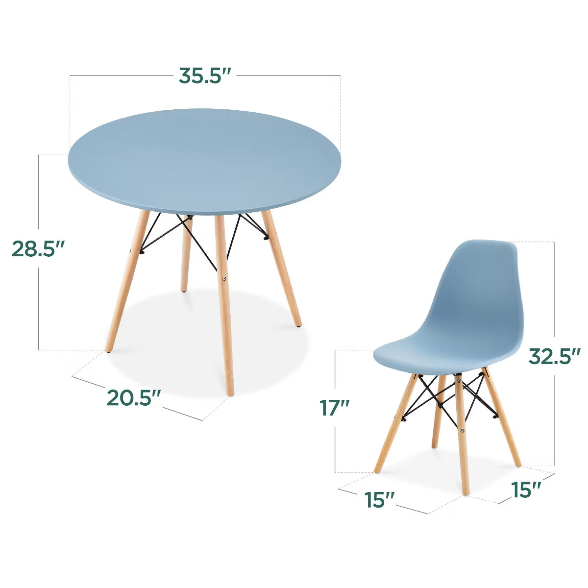 Dining Set – Culinvaro 5-Piece Compact Mid-Century Modern Dining Set w/ 4 Chairs" Blue/Oak