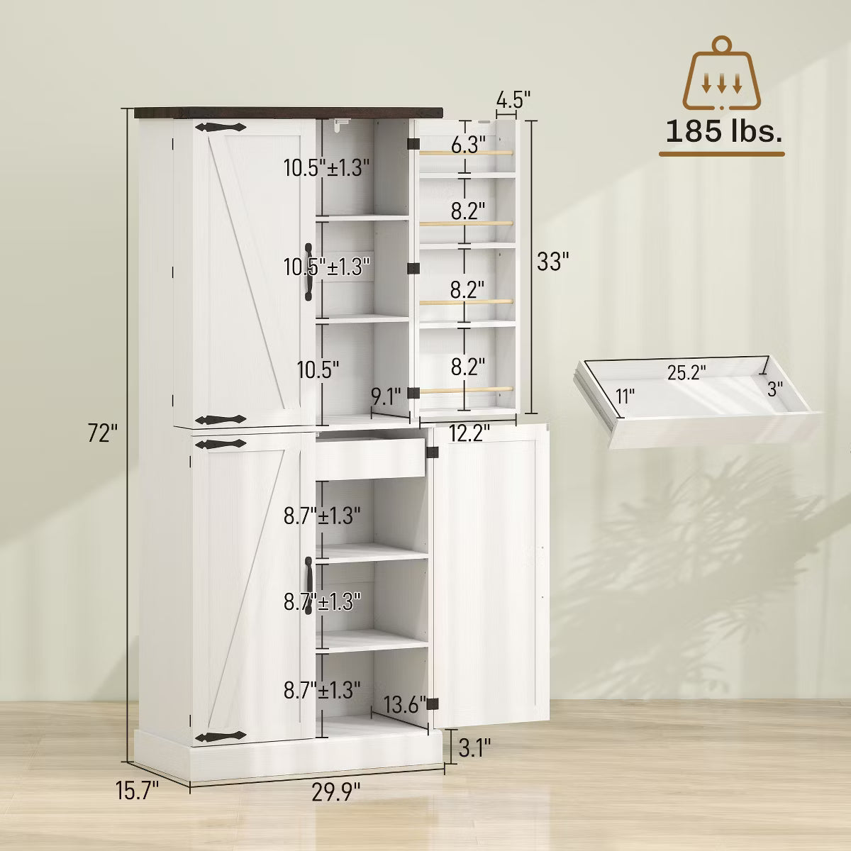 Pantry Cabinet – Culinvaro 72" Tall Kitchen Pantry Cabinet, Farmhouse Storage Cabinet with 8 Door Racks