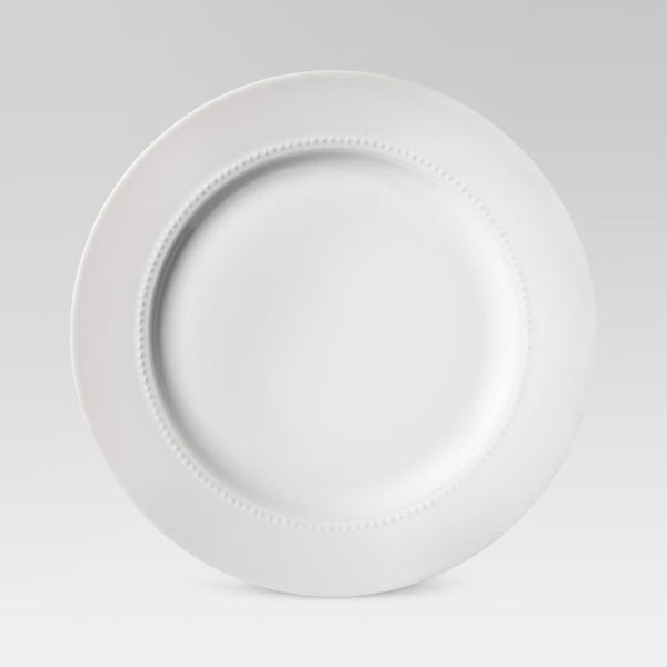 Plate – 11" Porcelain Beaded Rim Dinner Plate – White