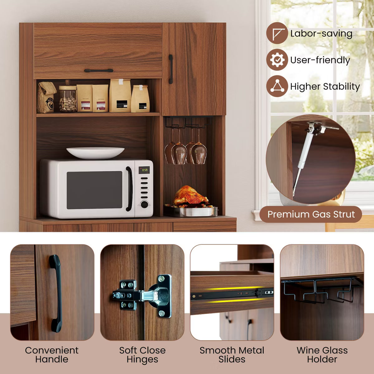 Pantry Cabinet – Culinvaro 66" Pantry Cabinet Tall Kitchen Storage Cabinet with Charging Station Brown