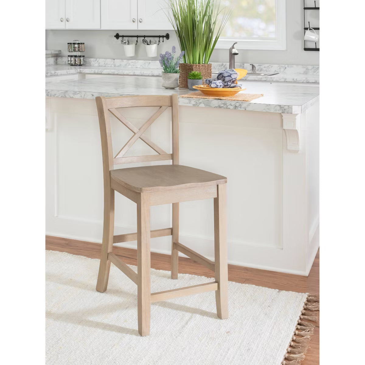 24" Torino Solid Wood Traditional X-Back Counter Height Barstools Gray Wash