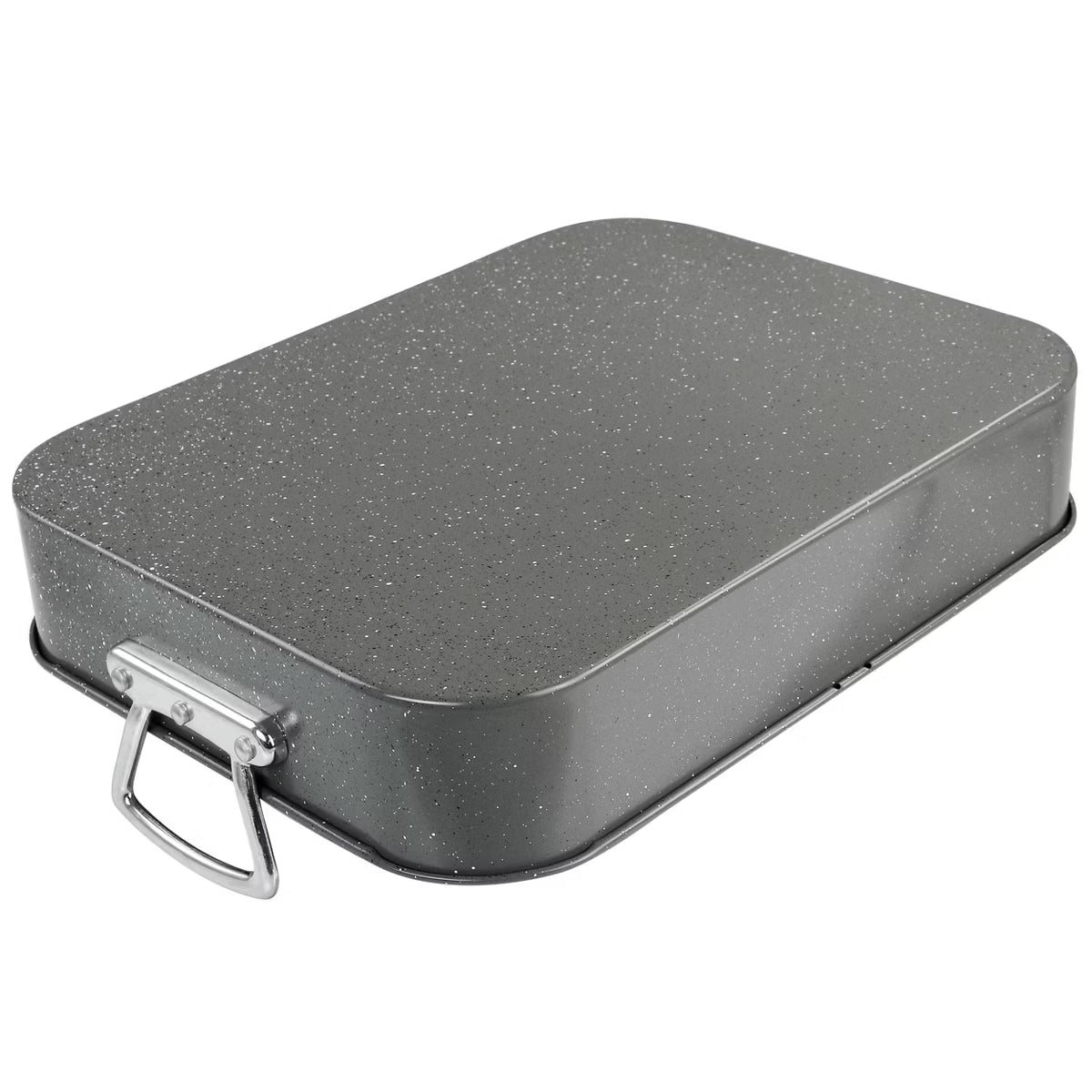 Roasting Pan – 2 Piece Carbon Steel 16.25in. Turkey Roaster Set in Speckled – Gray