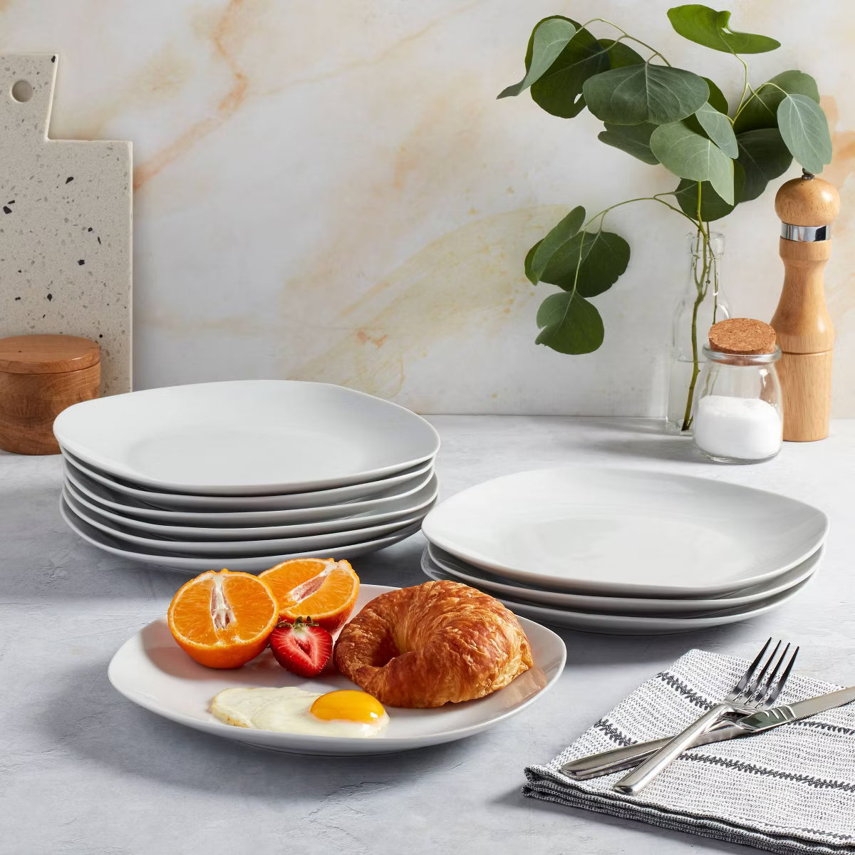 Dinner Plate – Culinvaro 0.5" 10pk Porcelain Square Catering Dinner Plates White