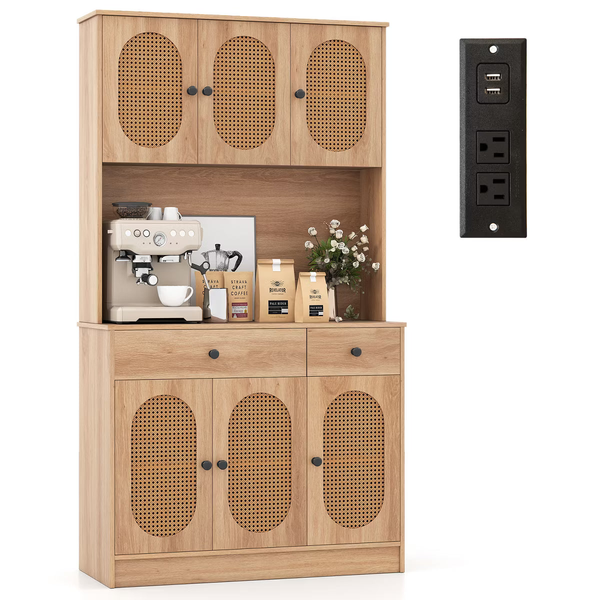 Buffet Cabinet – Culinvaro Kitchen Pantry Cabinet w/ Charging Station 71" Tall Kitchen Buffet Cabinet