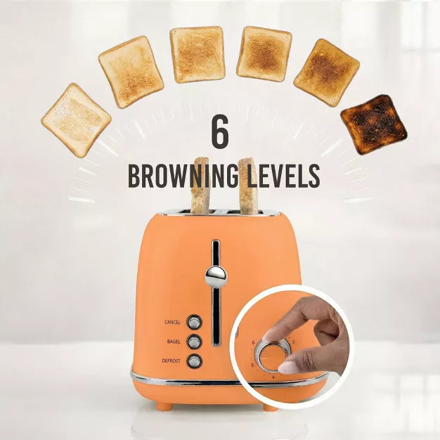 Toaster – Classic Retro 2-Slice Toaster – Orange