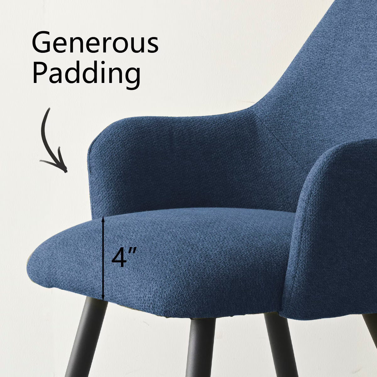 Set of 4 Upholstered Dining Chairs with Arms, Modern Blue Accent Chairs with Metal Legs
