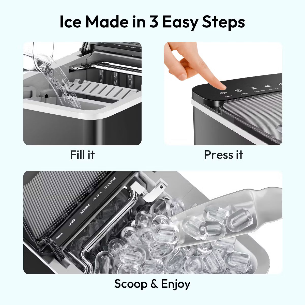 Ice Maker – Portable Bullet Ice Machine with Self Cleaning – Black