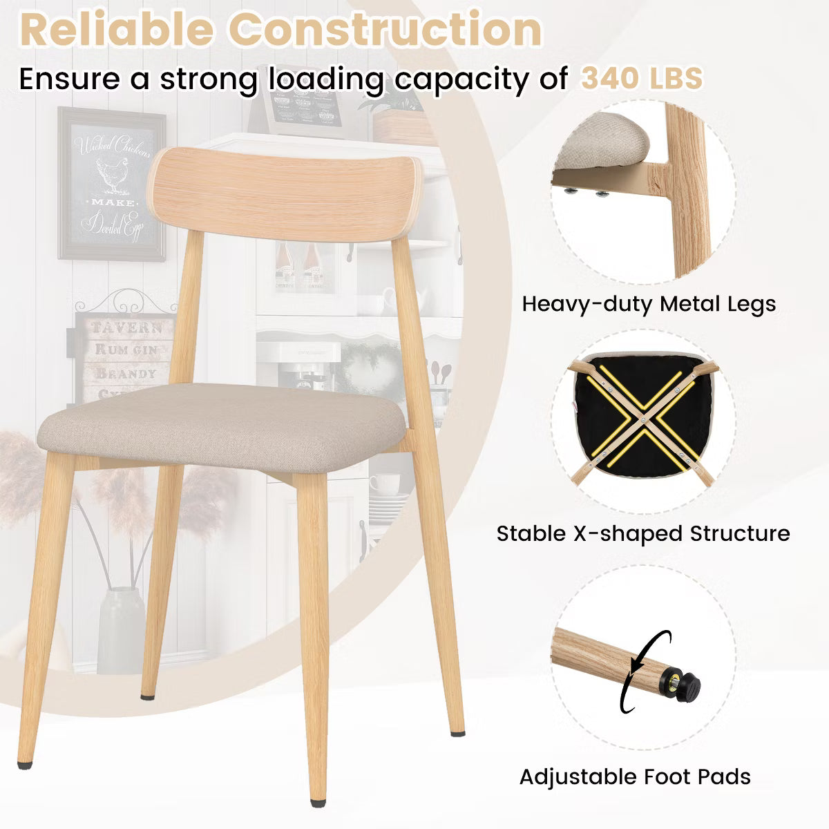Dining Chair – Culinvaro Modern Upholstered Dining Chairs Set of 2 Linen Fabric Mid