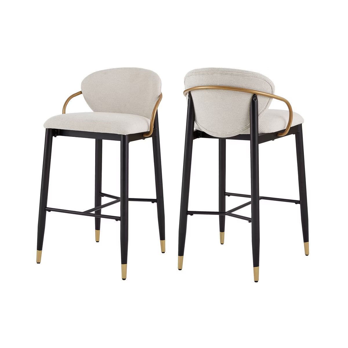 Modern Metal Upholstered Barstools with Tapered Leg Set of 2 Black/Beige