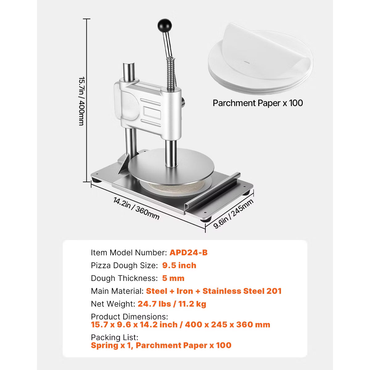 Kitchen Mold – Manual Pizza Dough Press Machine, 9.5 inch Pizza Pastry Press Plate – Silver