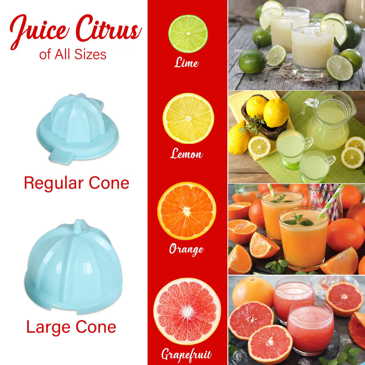 Juicer – 200-Watt 1-Speed Electric Citrus Juicer with 2 Cones and Lever – Sky Blue