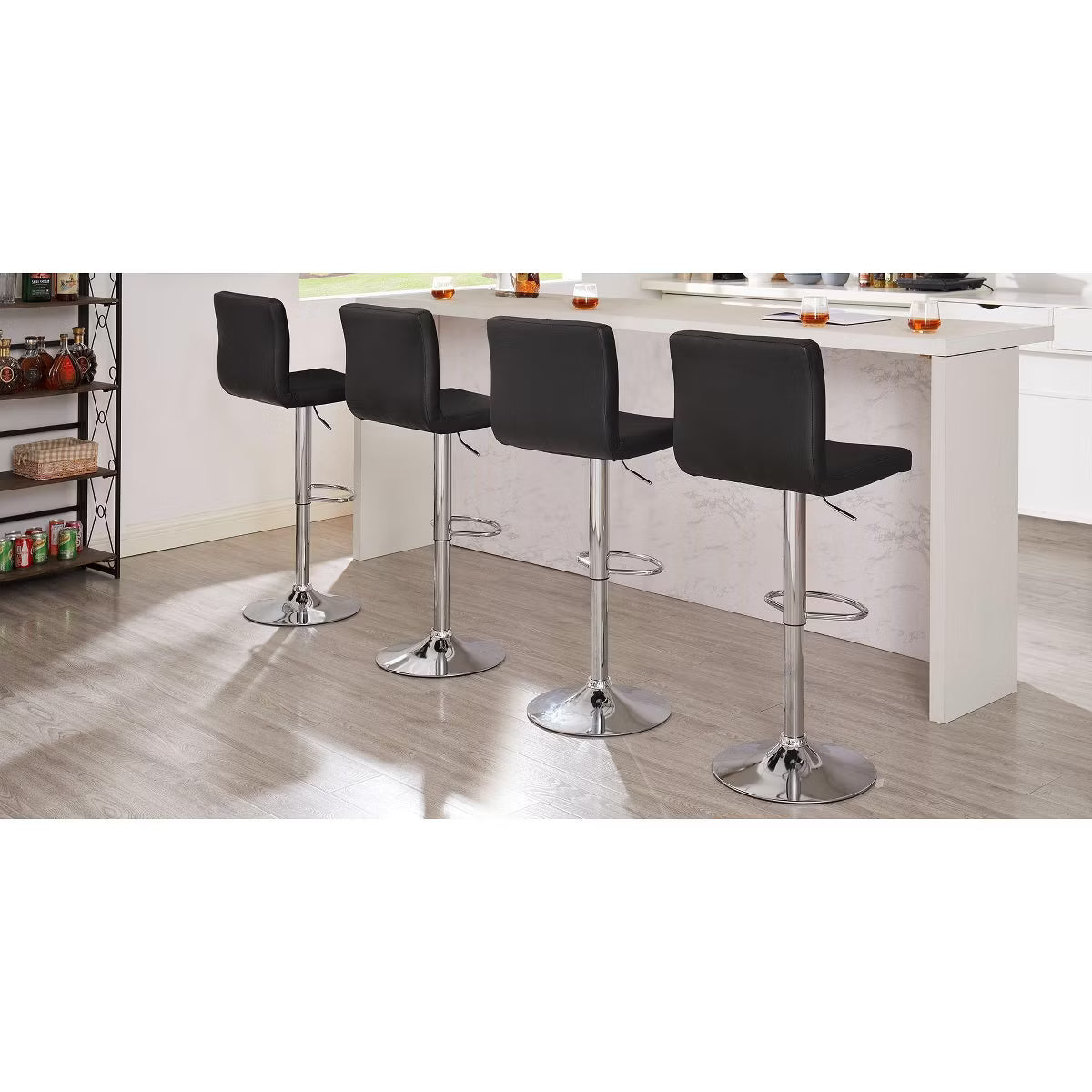 Adjustable Counter Height Bar Stools with PU Leather Seat, Black, 2 PCS