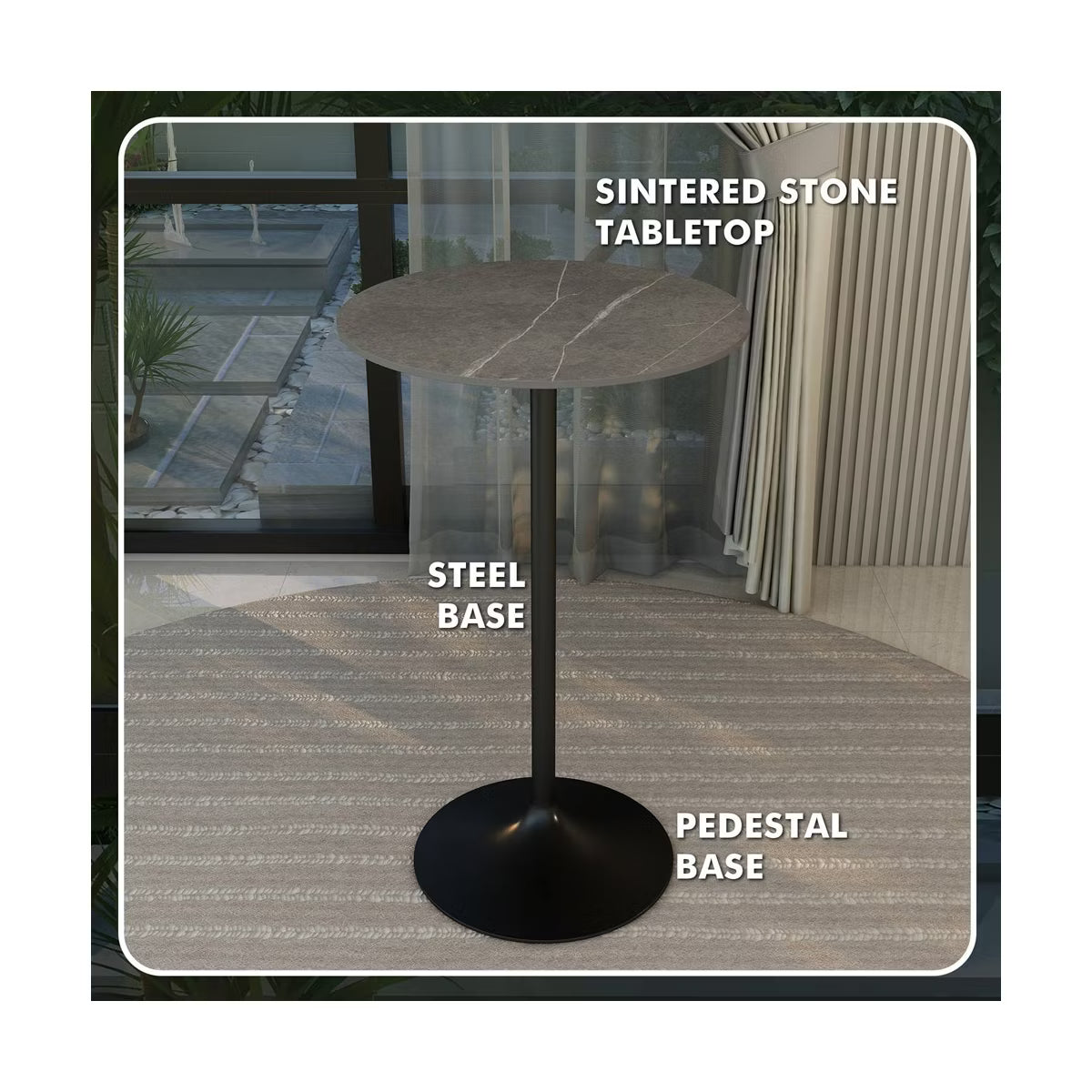 Verve 27" Round Bar Height Dining Table, Sintered Stone Top,