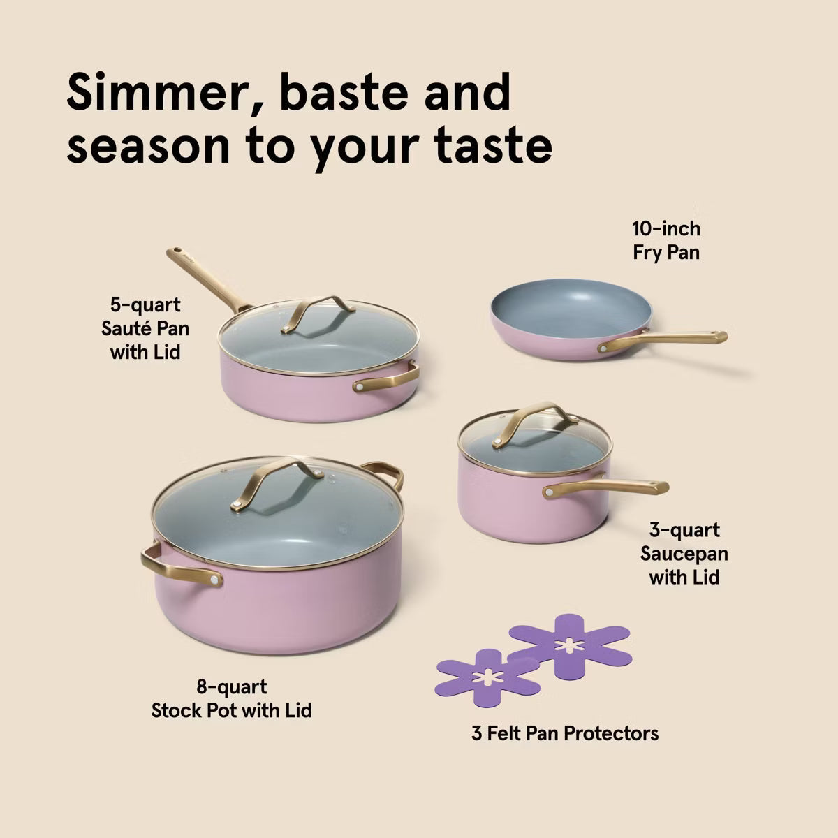 Cookware Set – 7pc Nonstick Ceramic Coated Aluminum Cookware Set – Lavender