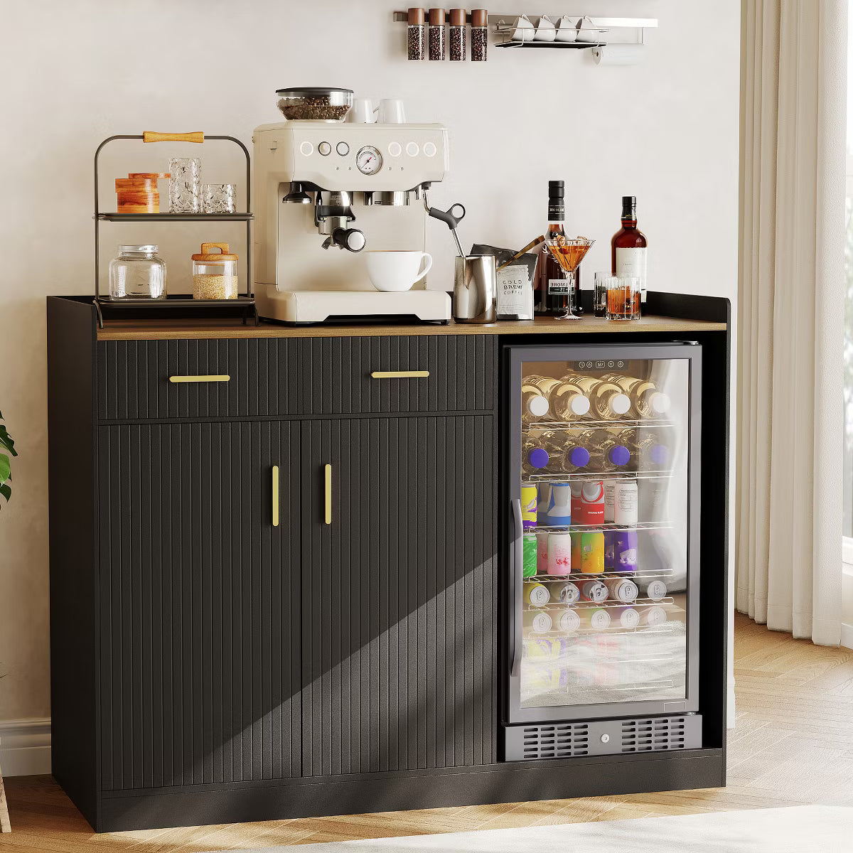 Coffee Bar Cabinet with Fridge Space,