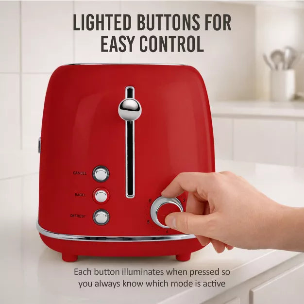 Toaster – Classic Retro 2-Slice Toaster – Red