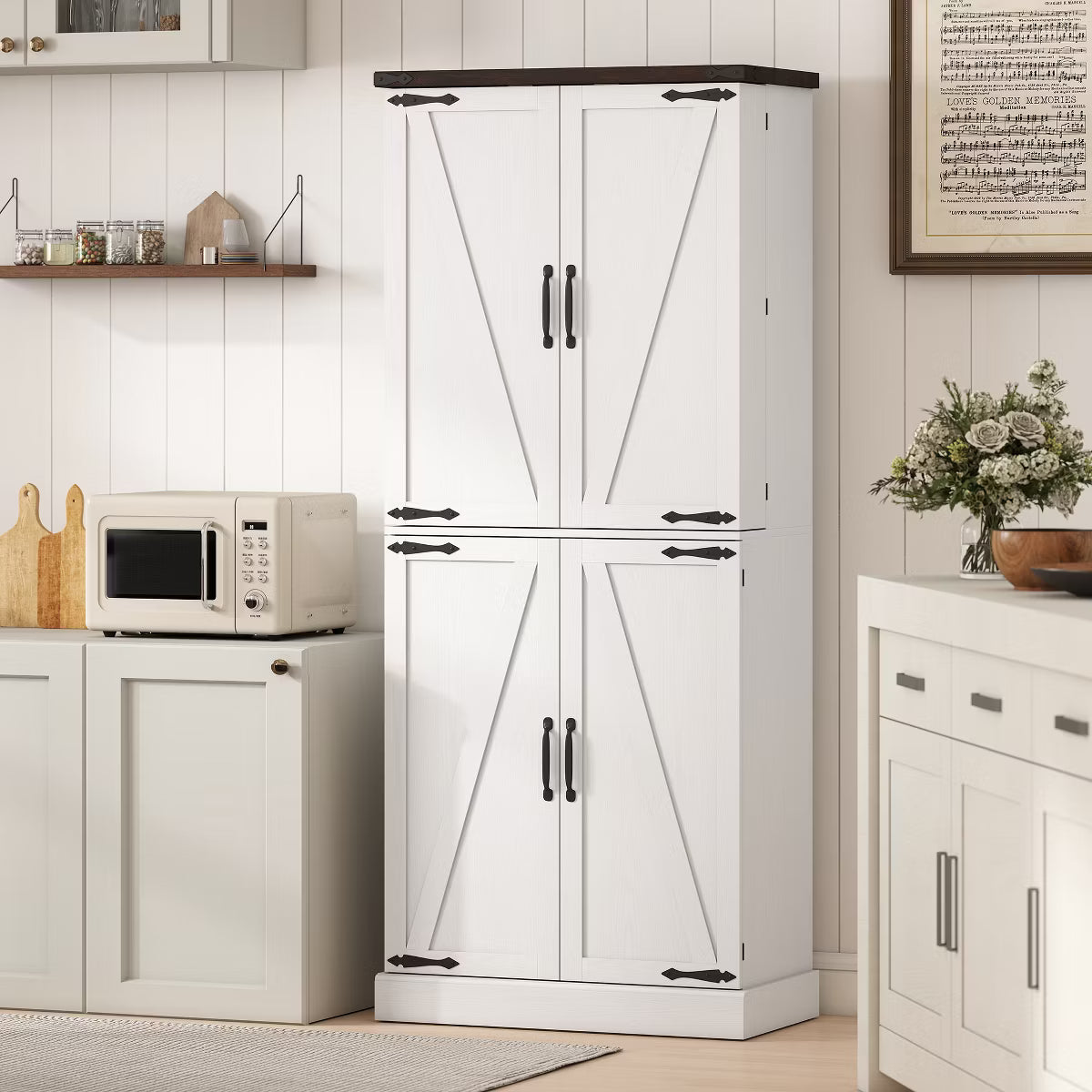 Pantry Cabinet – Culinvaro 72" Tall Kitchen Pantry Cabinet, Farmhouse Storage Cabinet with 8 Door Racks