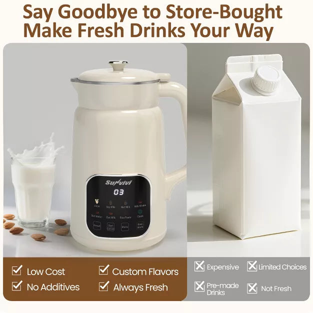 Soy Milk Maker – 8 in 1 Nut Milk Maker Mac8 in 1 Nut Milk Maker Machine: 60oz Soy Milk – White