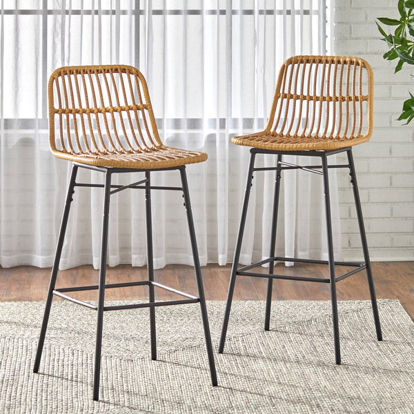 y Set of 2 Greenville Faux Rattan 24" Counter Height Barstools Natural