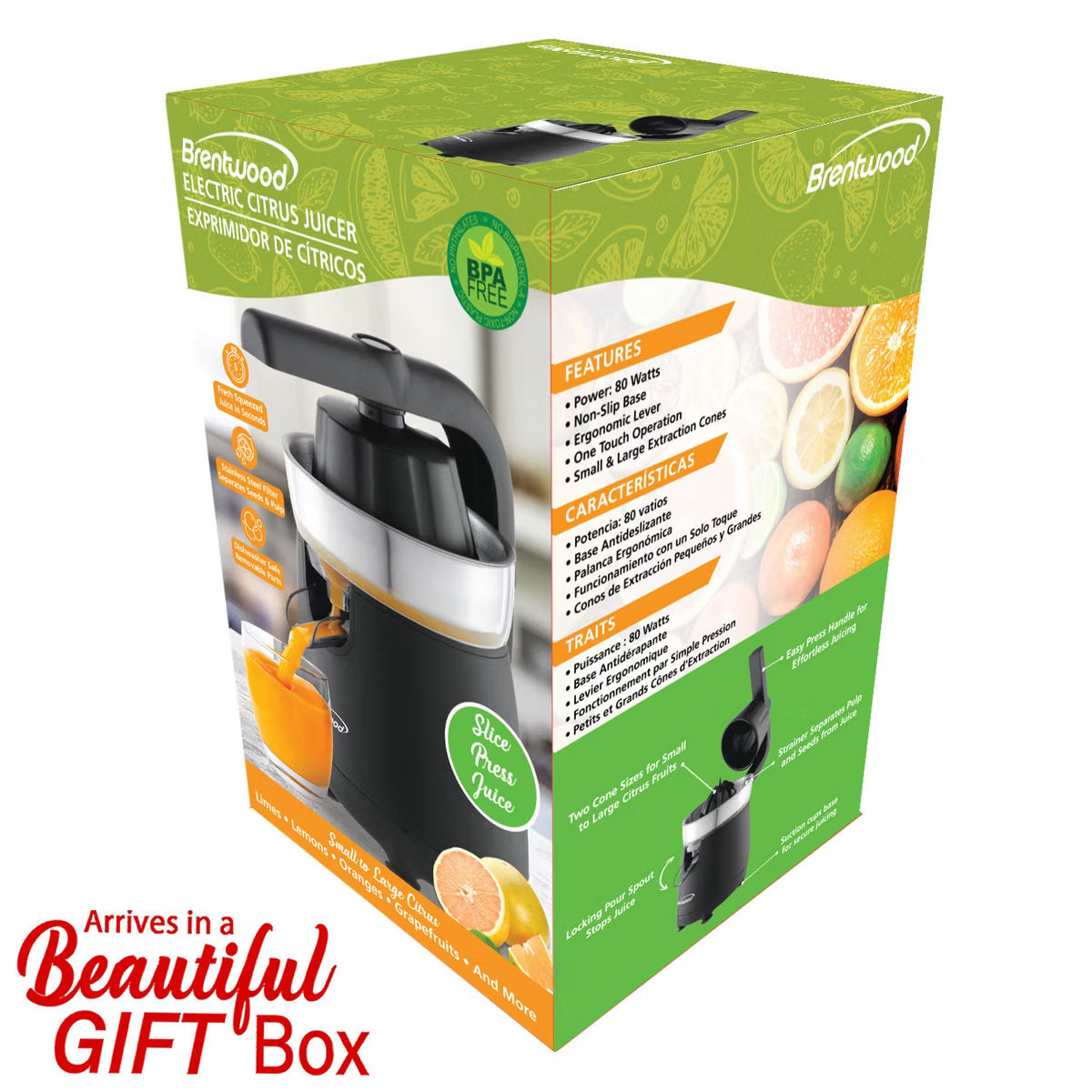 Juicer – 80-Watt 1-Speed Electric Citrus Juicer with Ergonomic Lever – White