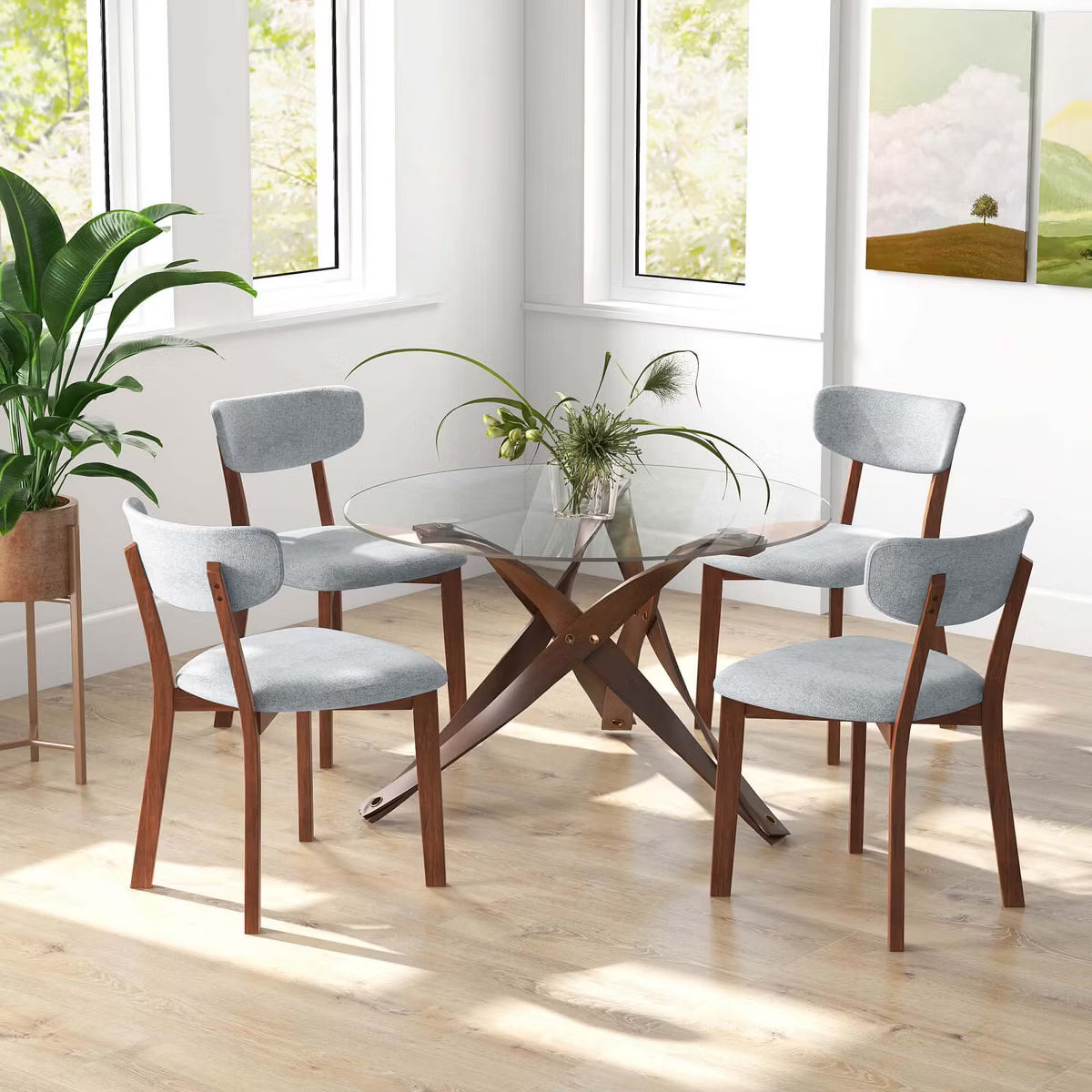 Upholstered Dining Chairs Set of 4 with Solid Rubber Wood Frame,