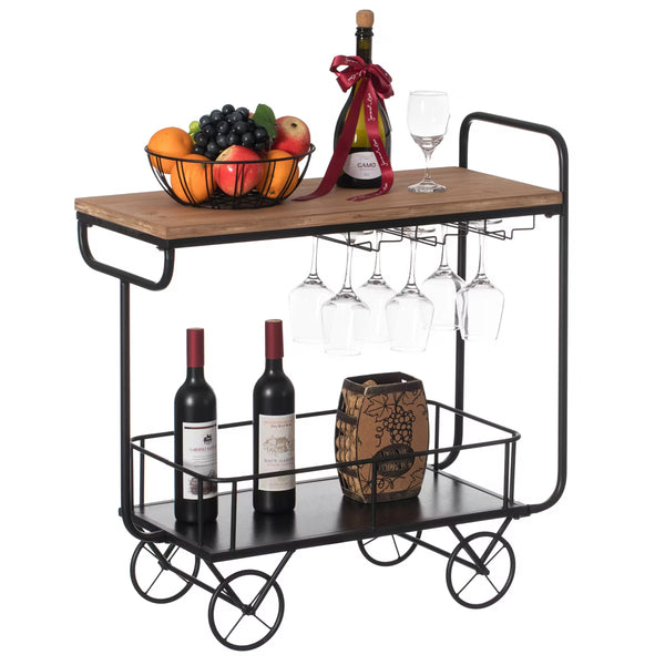 Serving Cart – Culinvaro Metal Wine Bar Serving Cart with Rolling Wheels