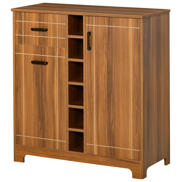 Wine Cabinet – Culinvaro Retro Wine Cabinet for 6 Bottles, Wine Rack Sideboard Serving Bar with Glass Holders and 1 Drawer, Brown