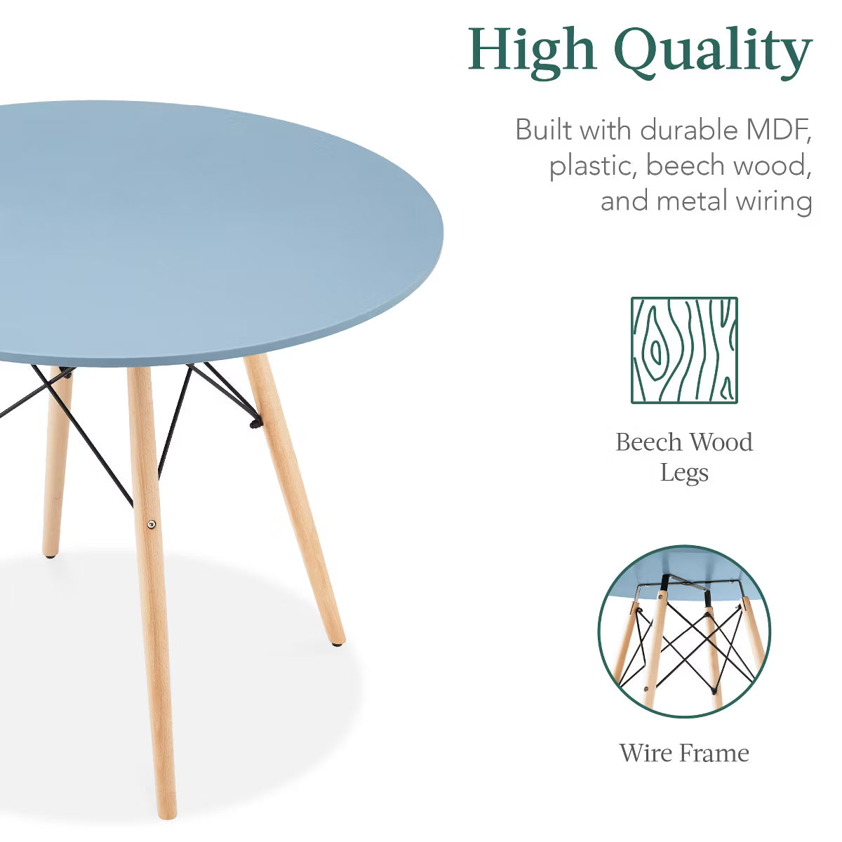 Dining Set – Culinvaro 5-Piece Compact Mid-Century Modern Dining Set w/ 4 Chairs" Blue/Oak
