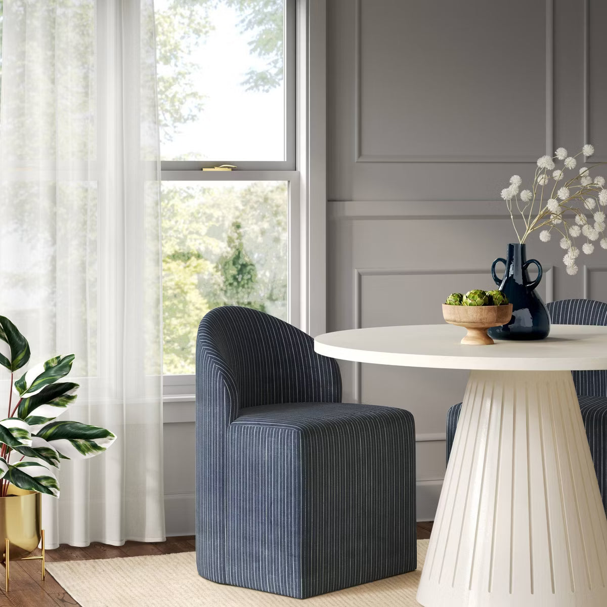 Ella Upholstered Tub Dining Chair in Pinstripe