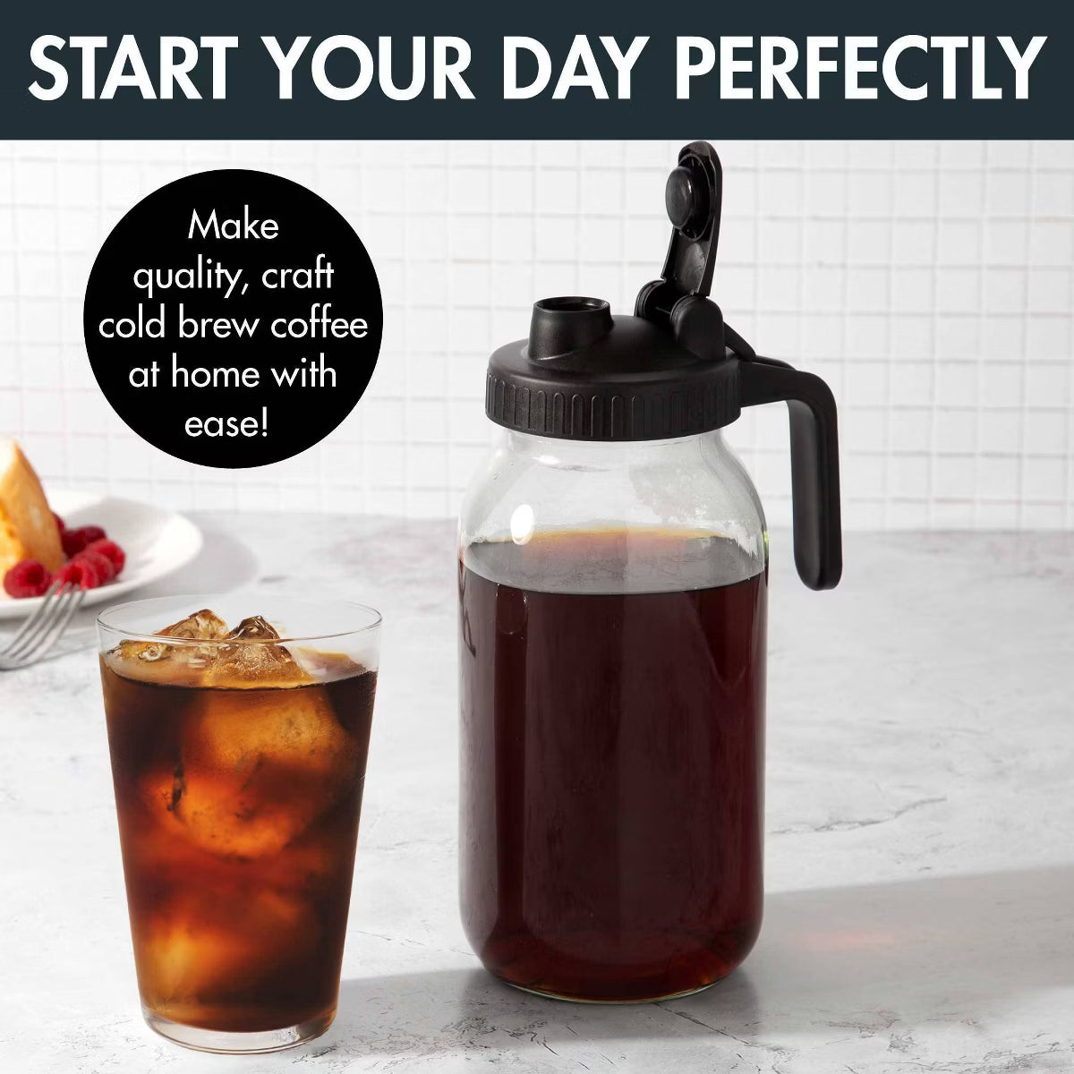 64oz Cold Brew Mason Jar Black