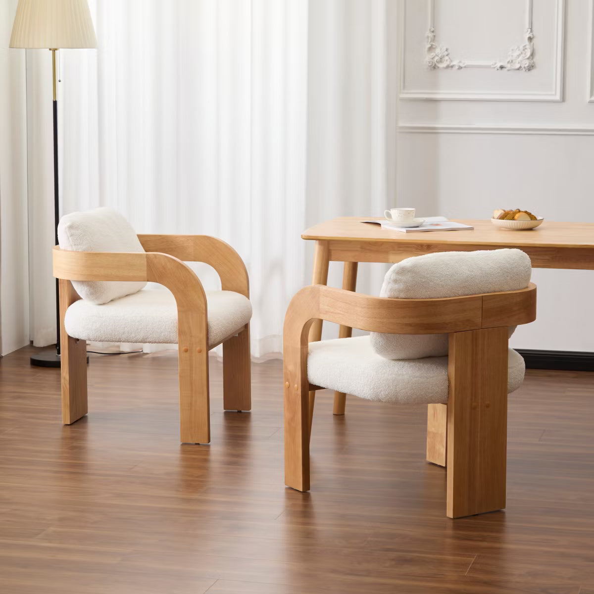 Set of 2 Modern Beige Dining Chairs with Black Wood Frame,
