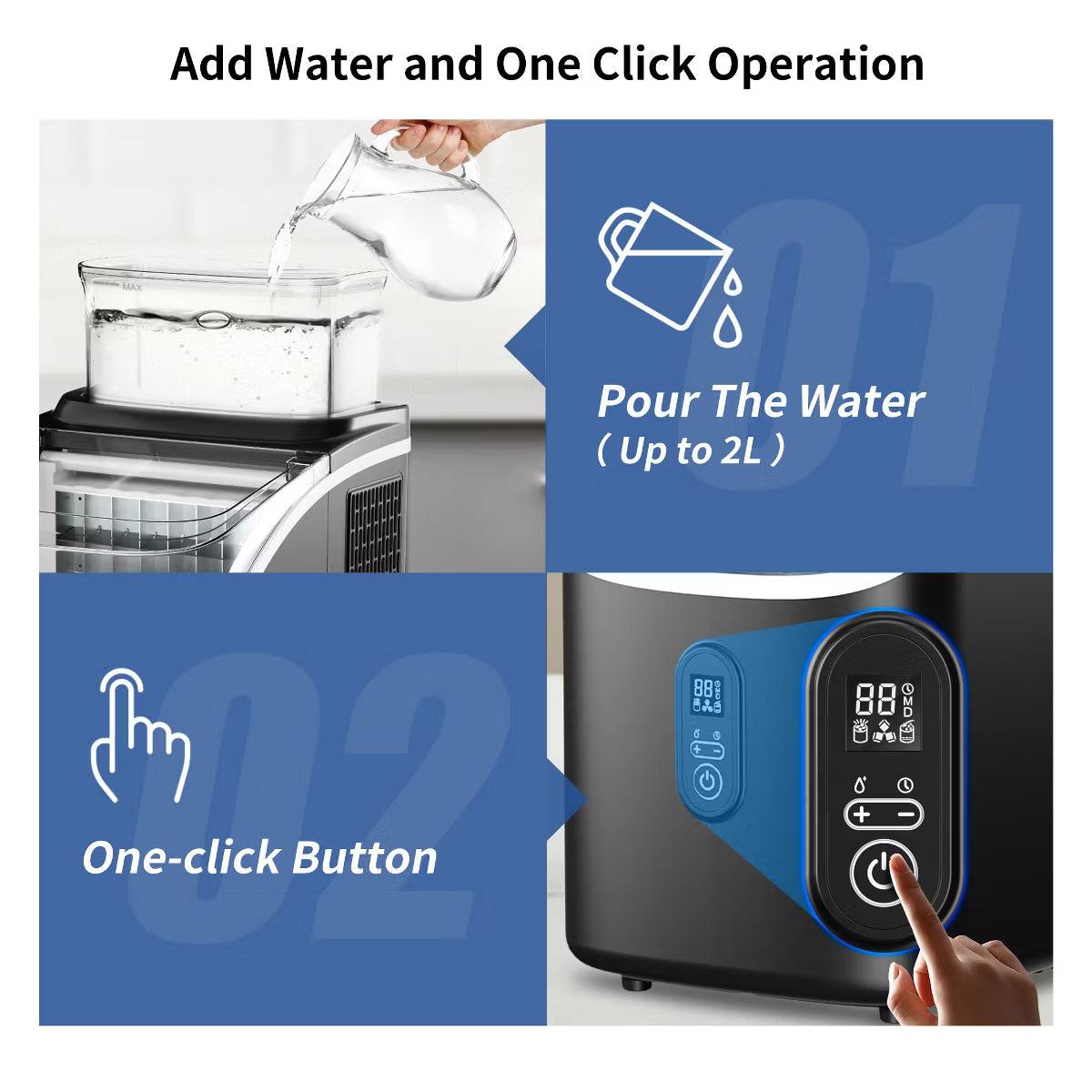 Ice Maker – Portable Ice Maker Countertop, 34Lbs/Day – Stainless Steel