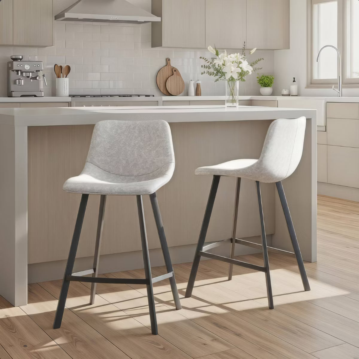 Set of 2 26" Outlaw Industrial Counter Height Barstool Gray