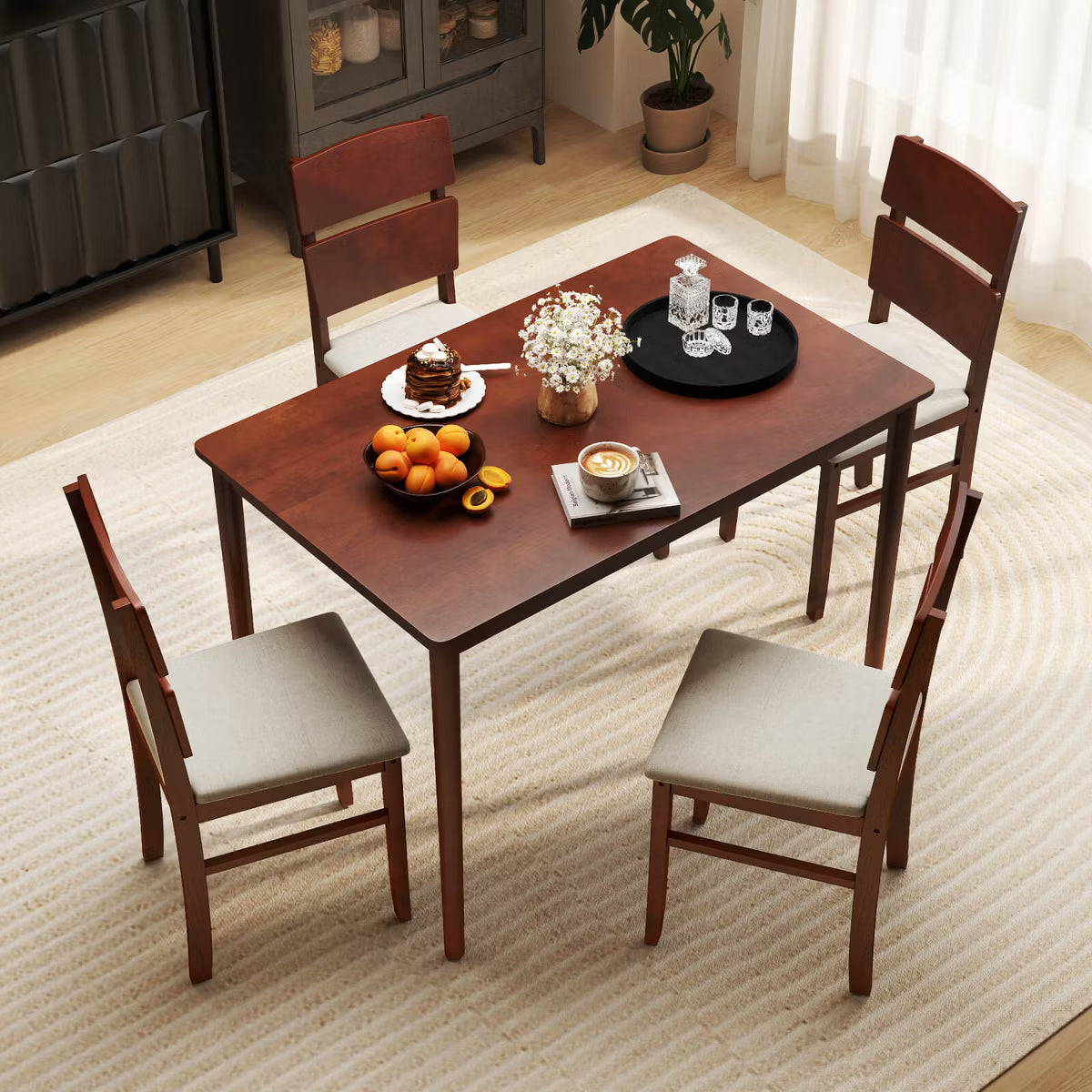 Dining Set – Culinvaro 5 PCS Dining Table Set for 4 Farmhouse Wooden Table & 4 Upholstered Chairs
