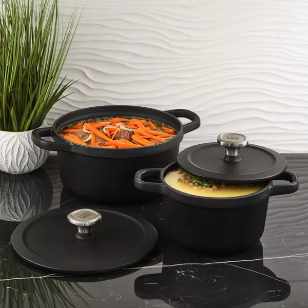 Cookware Set – 4Pc Enameled Cast Iron Cookware Set – Black