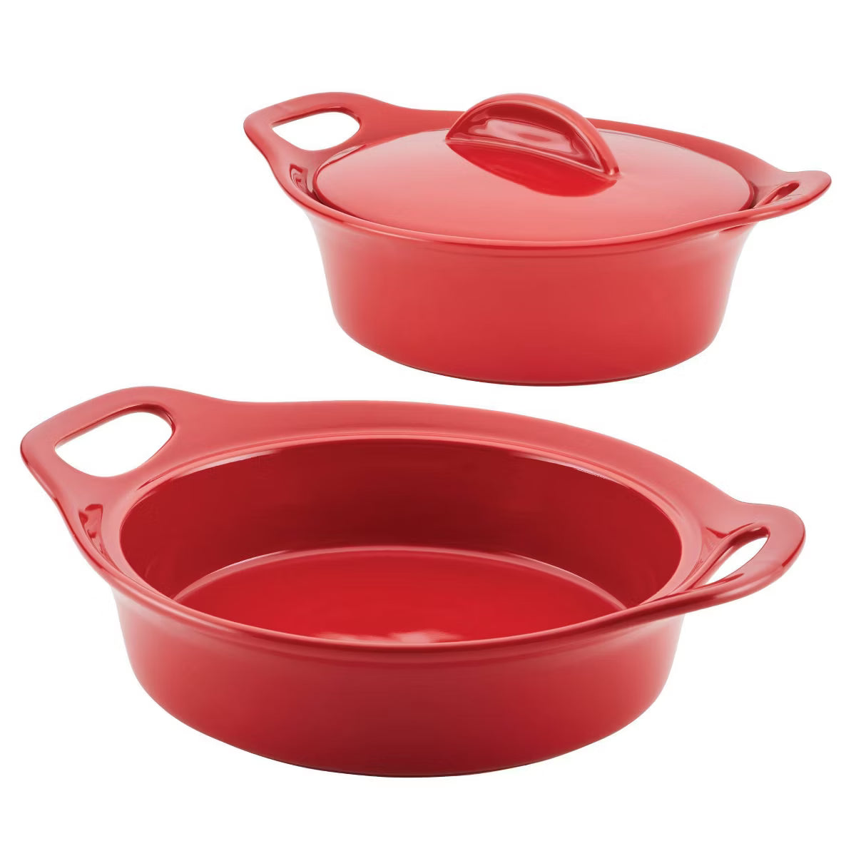 3pc Set: 1.5qt & 2qt Round Casseroles with Shared Lid – Red