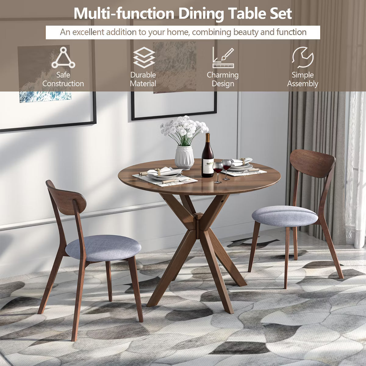 Dining Set – Culinvaro 3 PCS Dining Table Set Modern Round Kitchen Table and Chairs Set for Dining Room