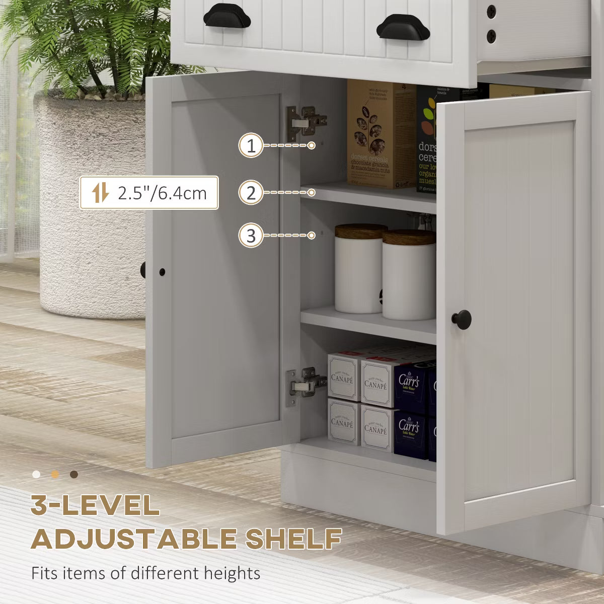Microwave Cabinet – Culinvaro Microwave Cabinet with Drawer, Double Door Cabinet and Adjustable Shelf