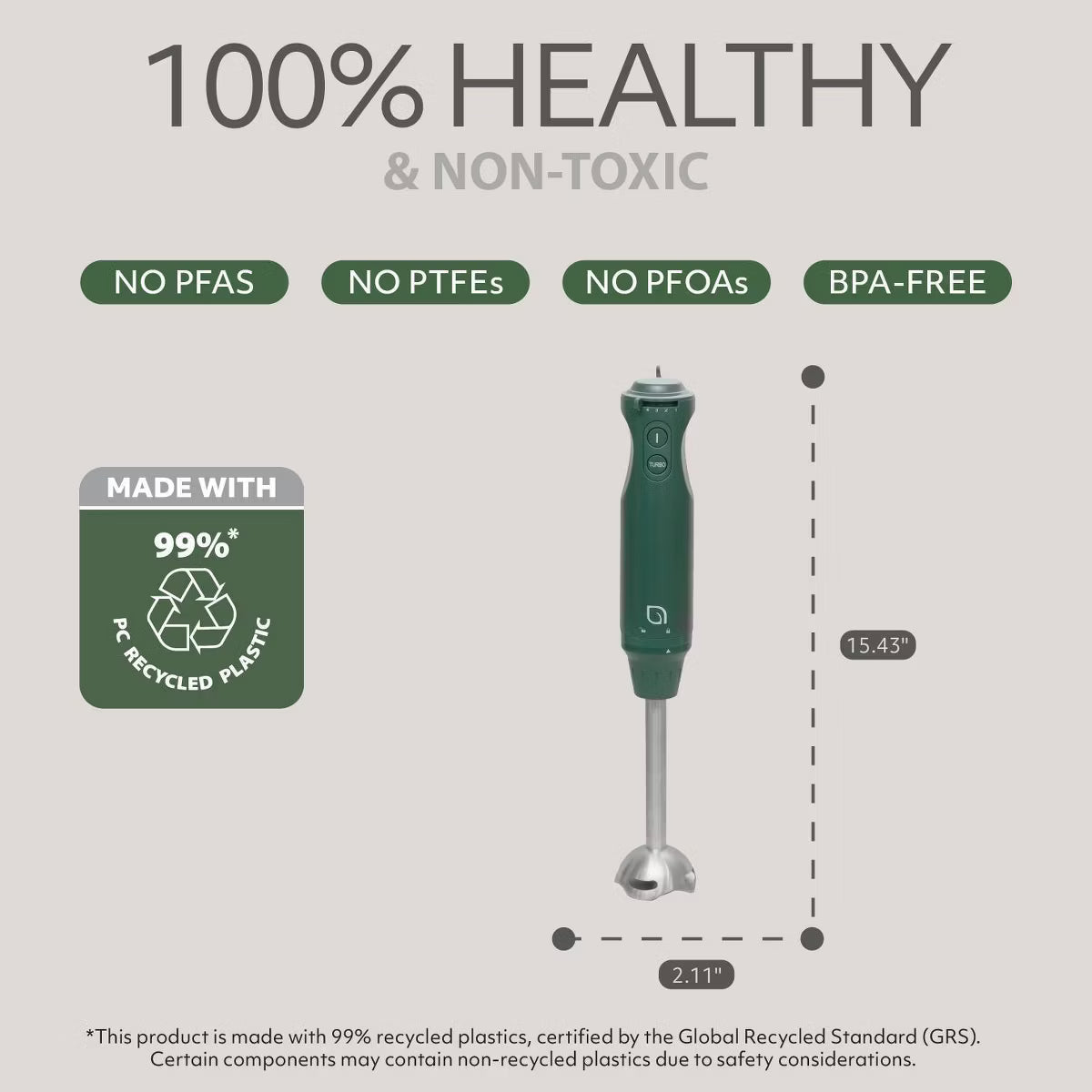 Blender Handheld with Shaft 500W Hand Blender for Kitchen – Green