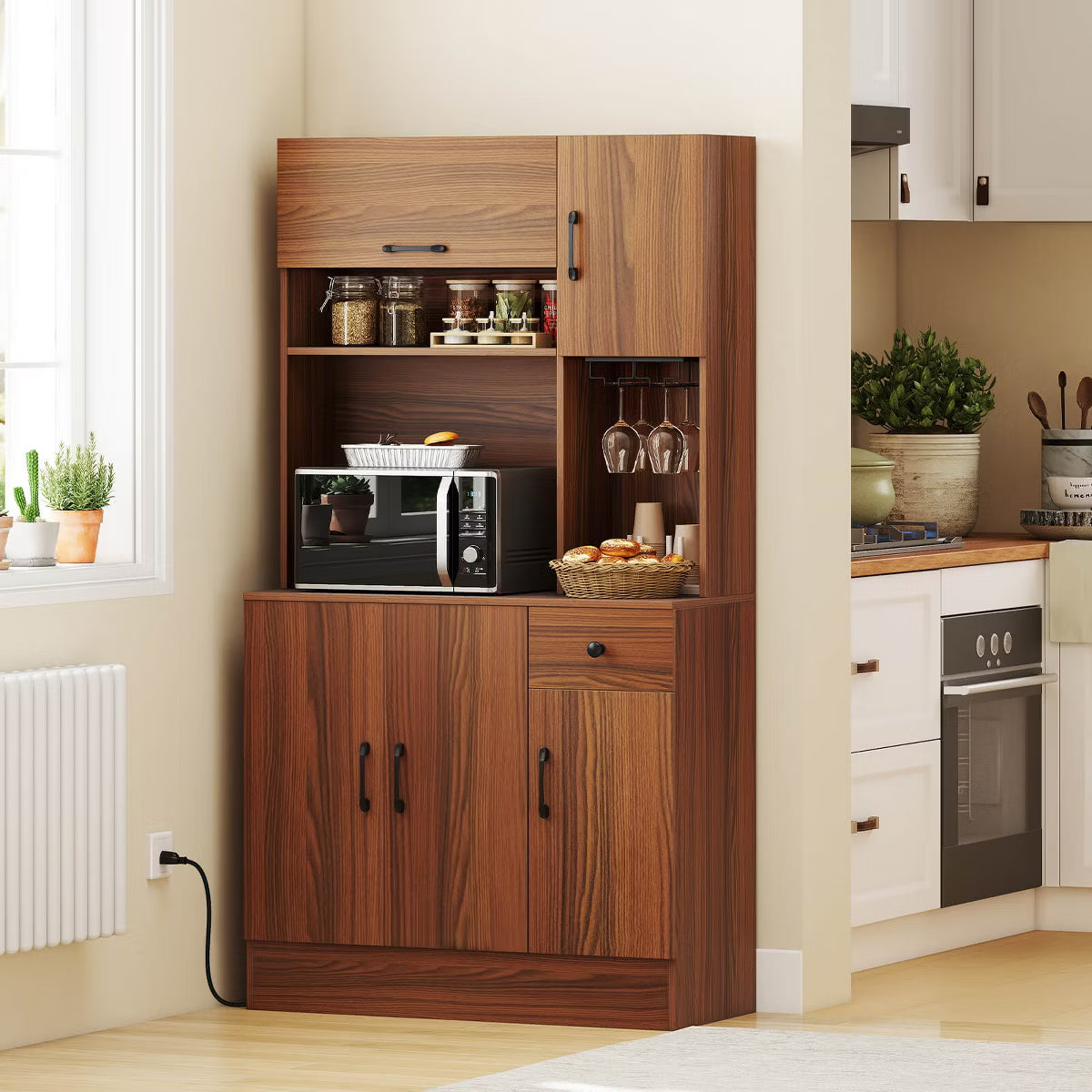 Pantry Cabinet – Culinvaro 66" Pantry Cabinet Tall Kitchen Storage Cabinet with Charging Station Brown