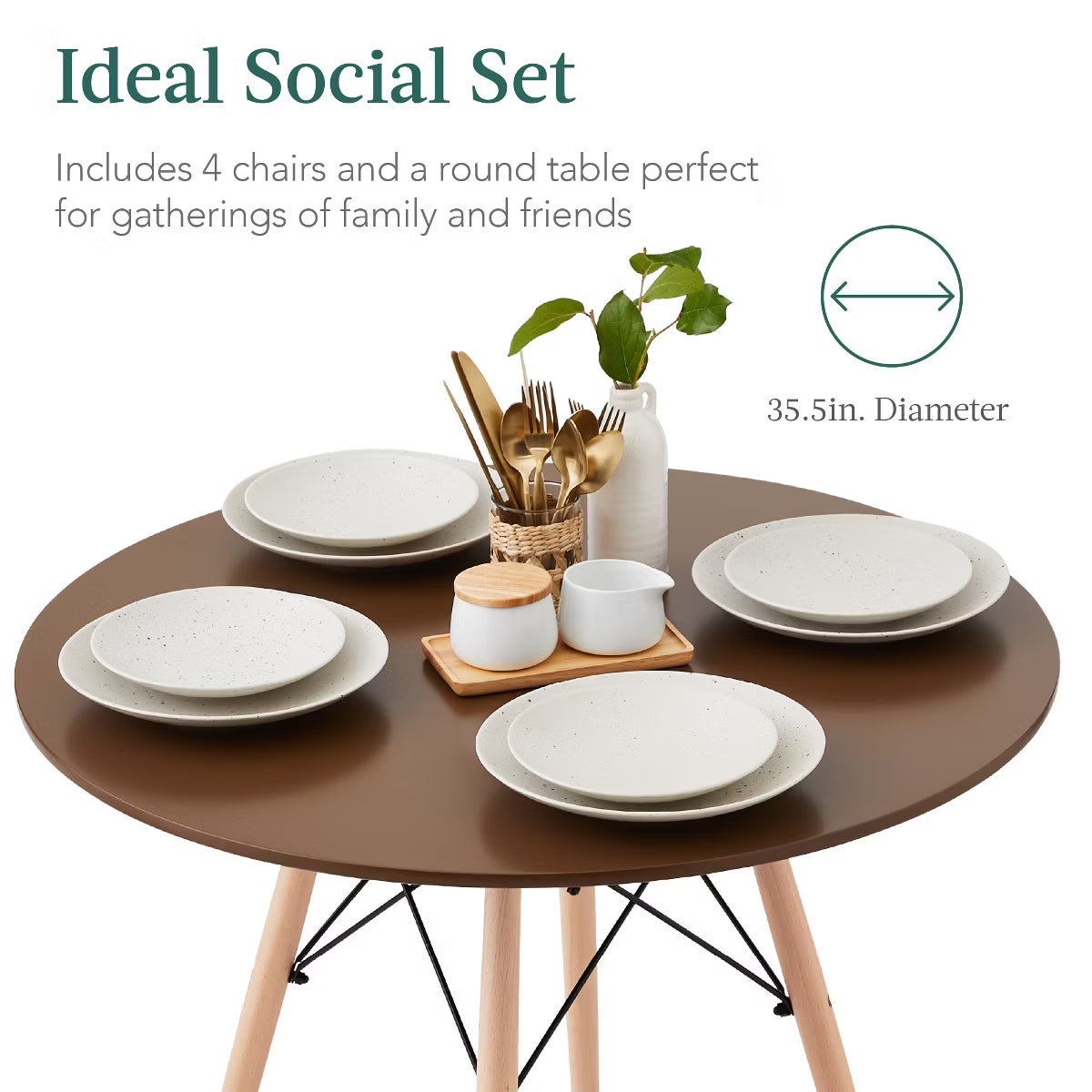 Dining Set – Culinvaro 5-Piece Compact Mid-Century Modern Dining Set w/ 4 Chairs" Brown/Oak