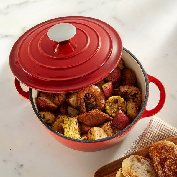 Dutch Oven – 2.8 Quart Cast Iron Casserole Dish - – Red