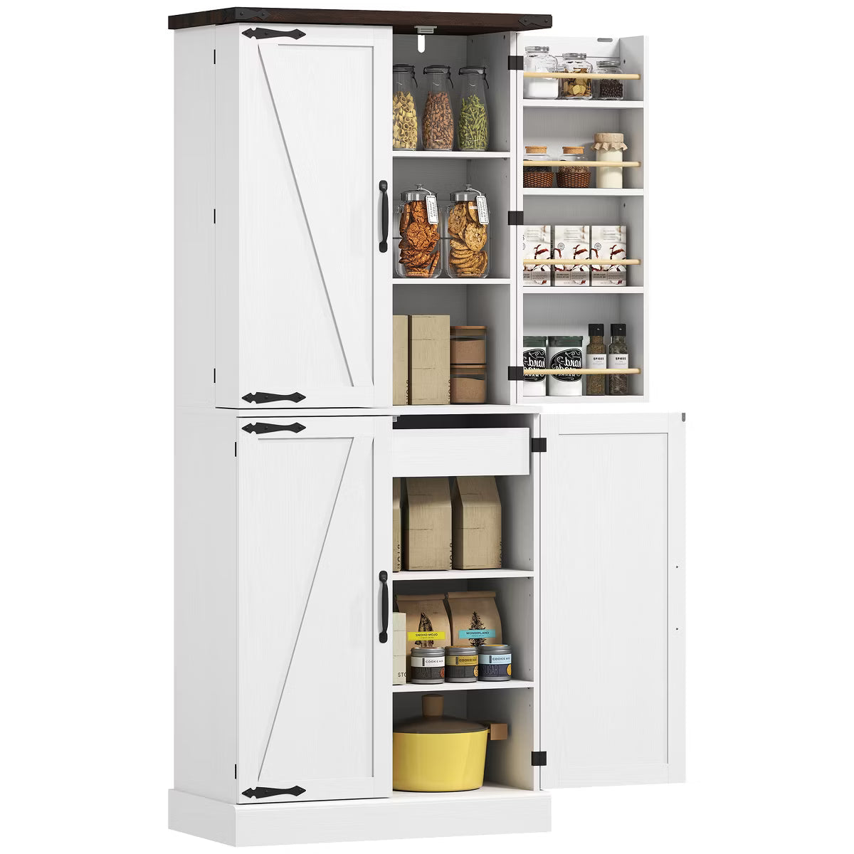 Pantry Cabinet – Culinvaro 72" Tall Kitchen Pantry Cabinet, Farmhouse Storage Cabinet with 8 Door Racks