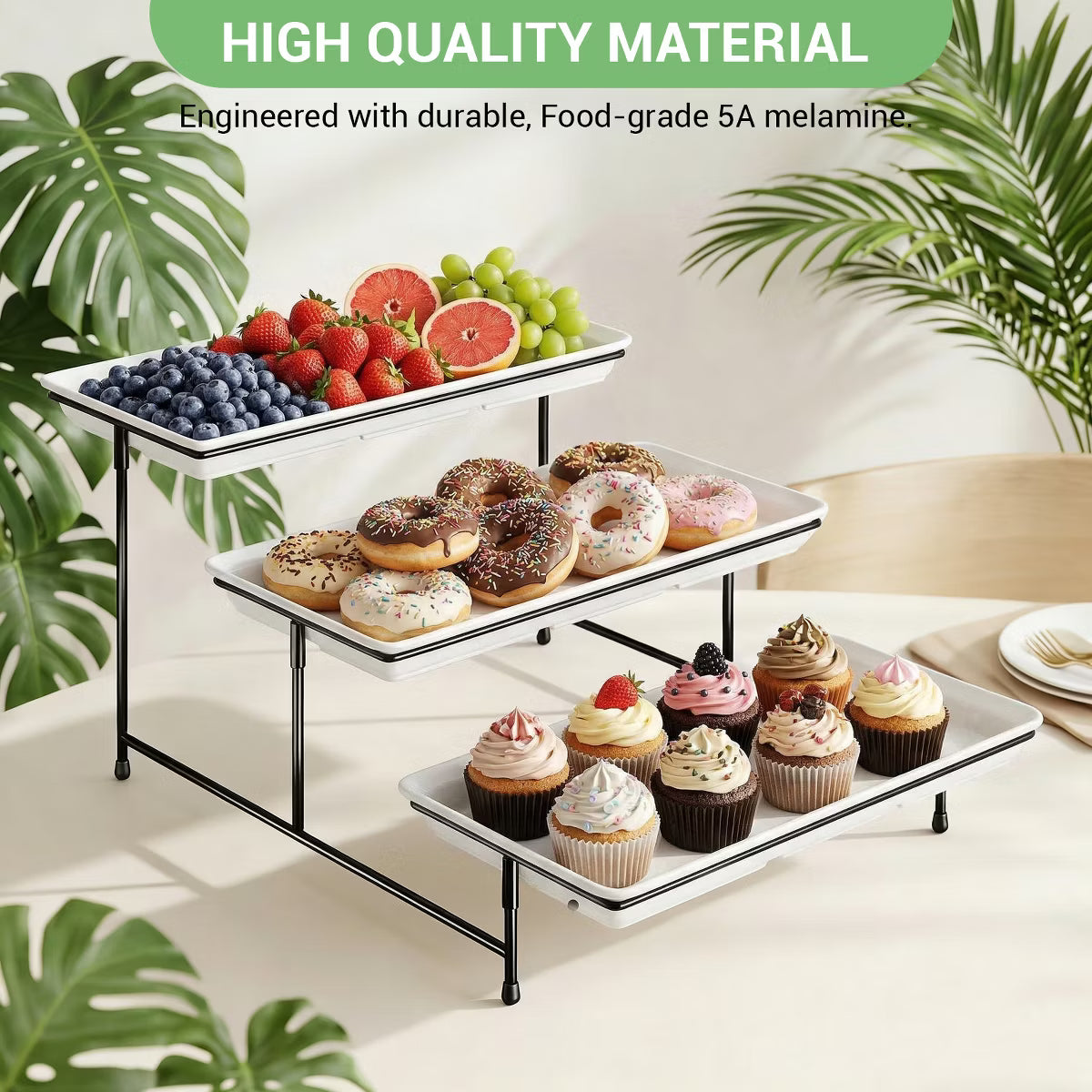 Cake Stand – Culinvaro 4-Tier White Melamine Cake Stand with Black Foldable Metal Rack