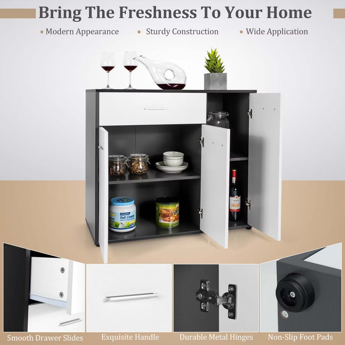Buffet Cabinet – Culinvaro 3-Door Buffet Sideboard Kitchen Storage Cabinet Console Cupboard w/Drawer