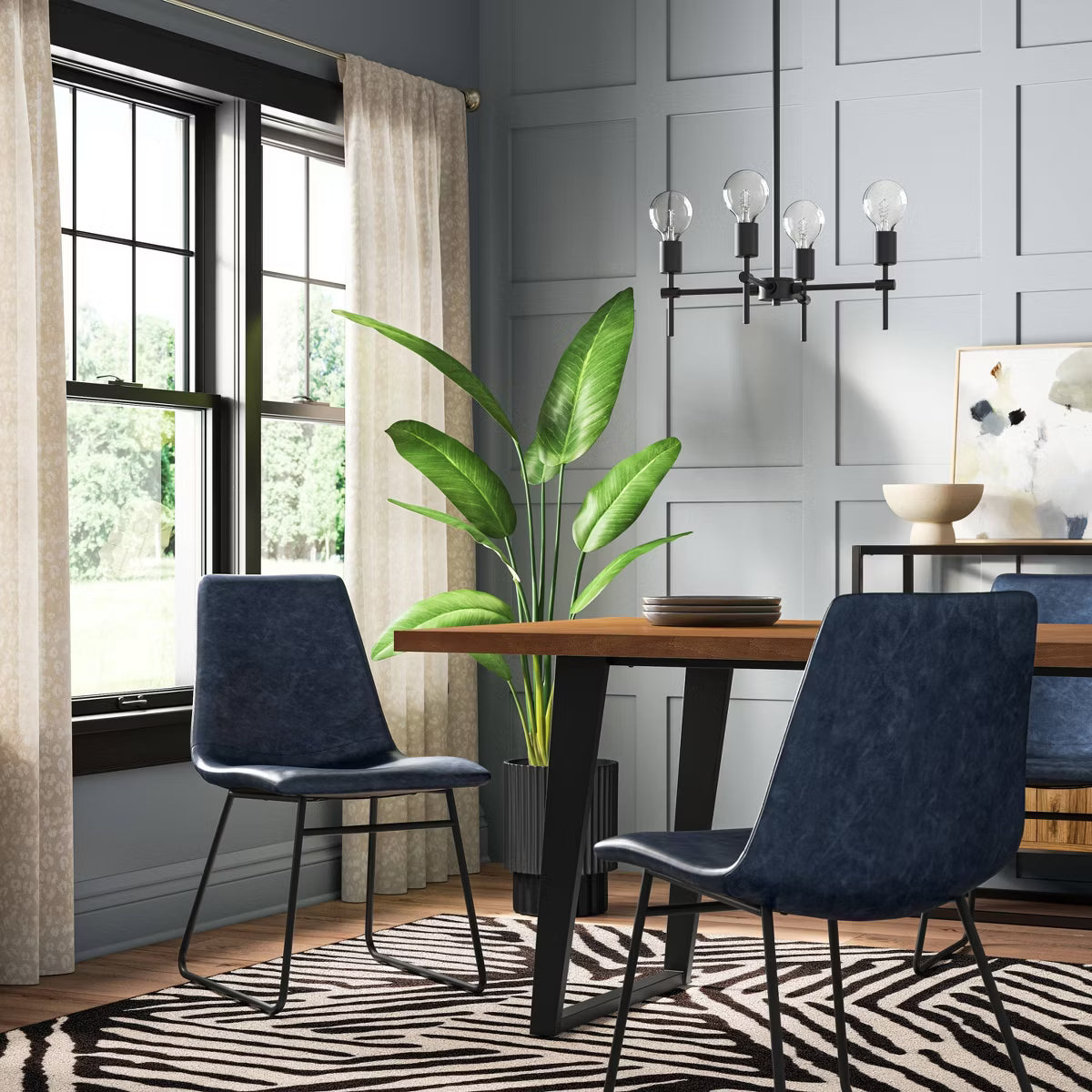 Dining Table – Culinvaro Rowan Mixed Material Rectangle Dining Table Natural Wood/Black Metal