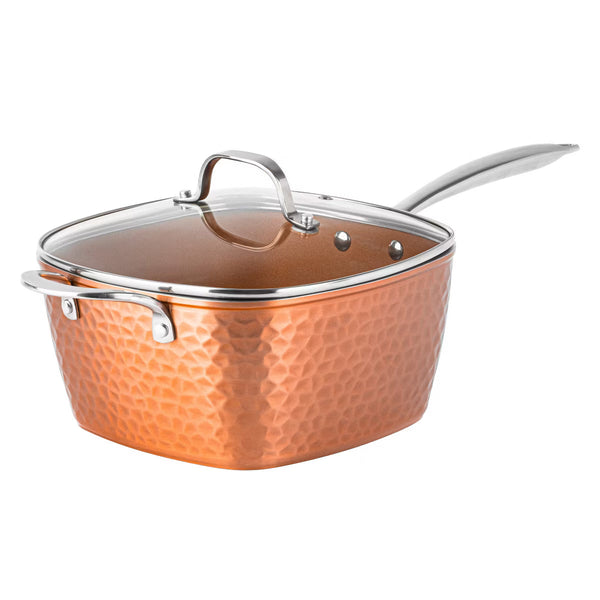 Saute Pan – 9.5" Ceramic Nonstick Deep Square Saute Pan with Lid – Copper