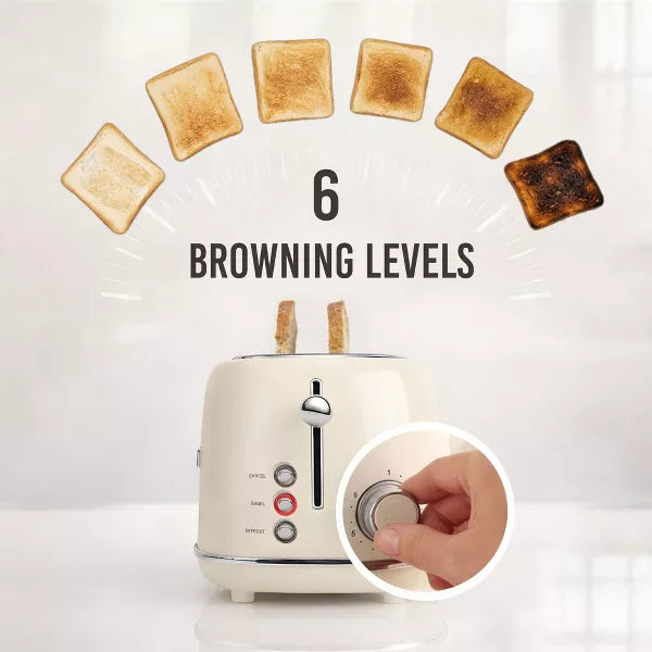 Toaster – Classic Retro 2-Slice Toaster – Cream