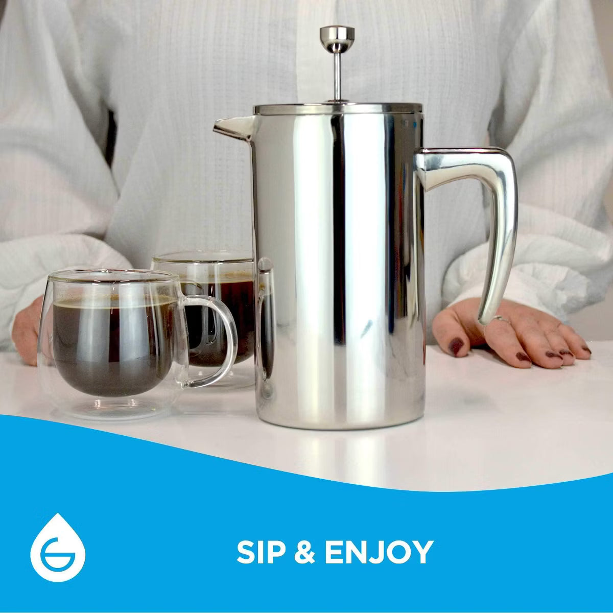 French Press – Culinvaro Stainless Steel Double Wall Insulated French Press, 34 fl oz. Capacity