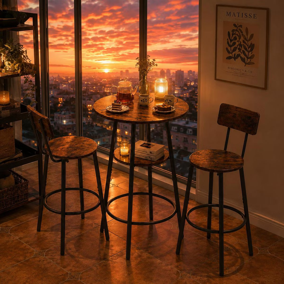 3 Piece Bar Table Set with 2 Stools